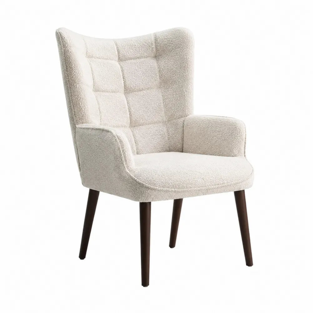 Sedia imbottita con braccioli in tessuto beige struttura in legno gambe in legno finitura naturale