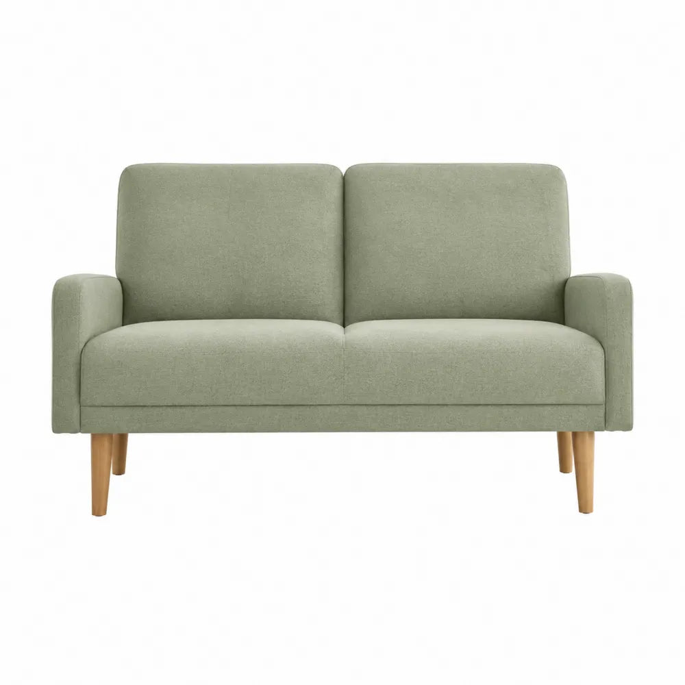 Divano 2 posti in tessuto poliestere verde salvia struttura in legno multistrato gambe in legno di faggio 150 cm 78 cm 82 cm