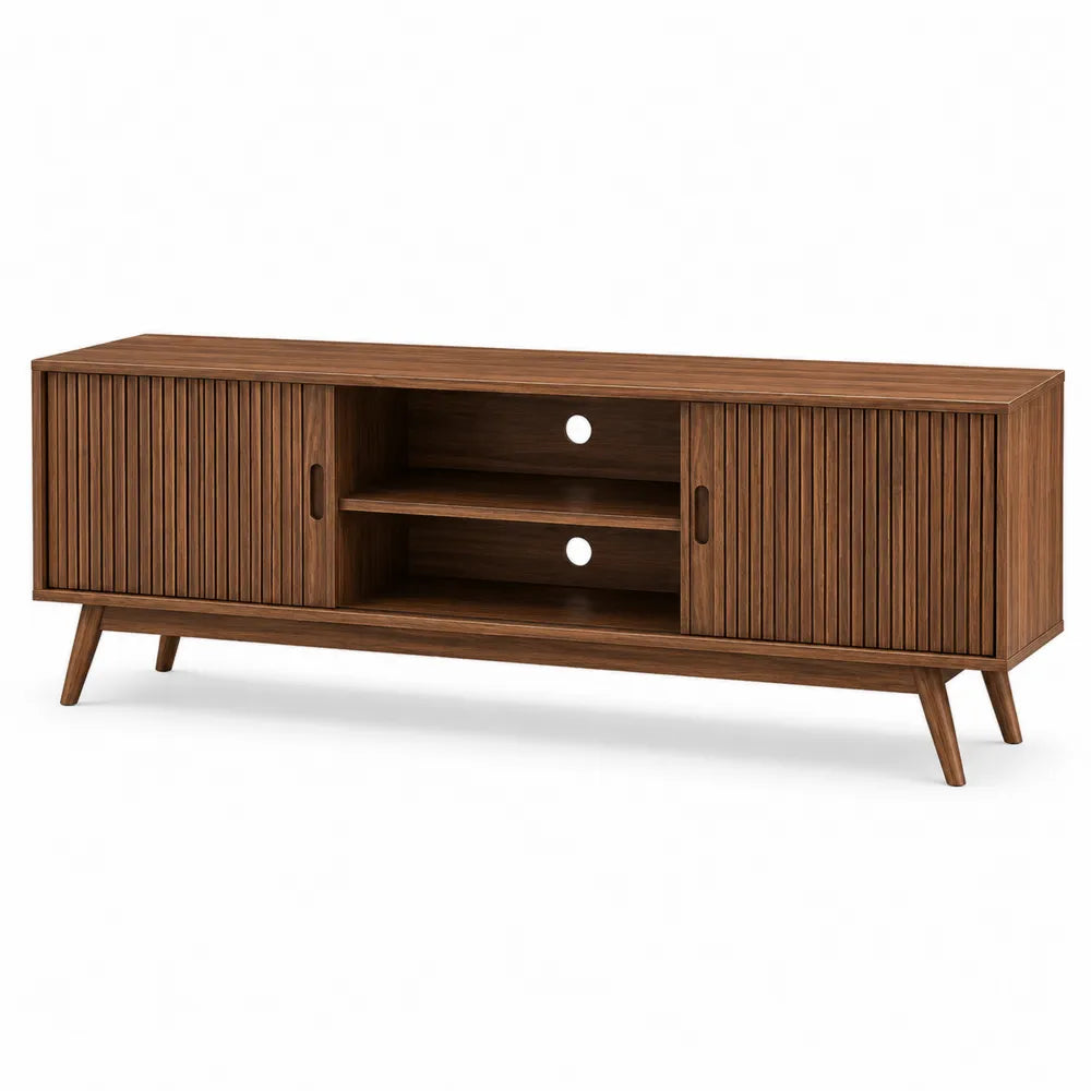 Mobile TV in legno effetto noce 160 cm con ante scorrevoli e ripiani centrali struttura in truciolare MDF 160 cm 40 cm 55 cm