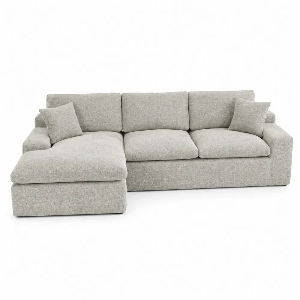 divano angolare a L con chaise longue rivestimento tessuto bouclé grigio chiaro 260 cm x 160 cm x 85 cm