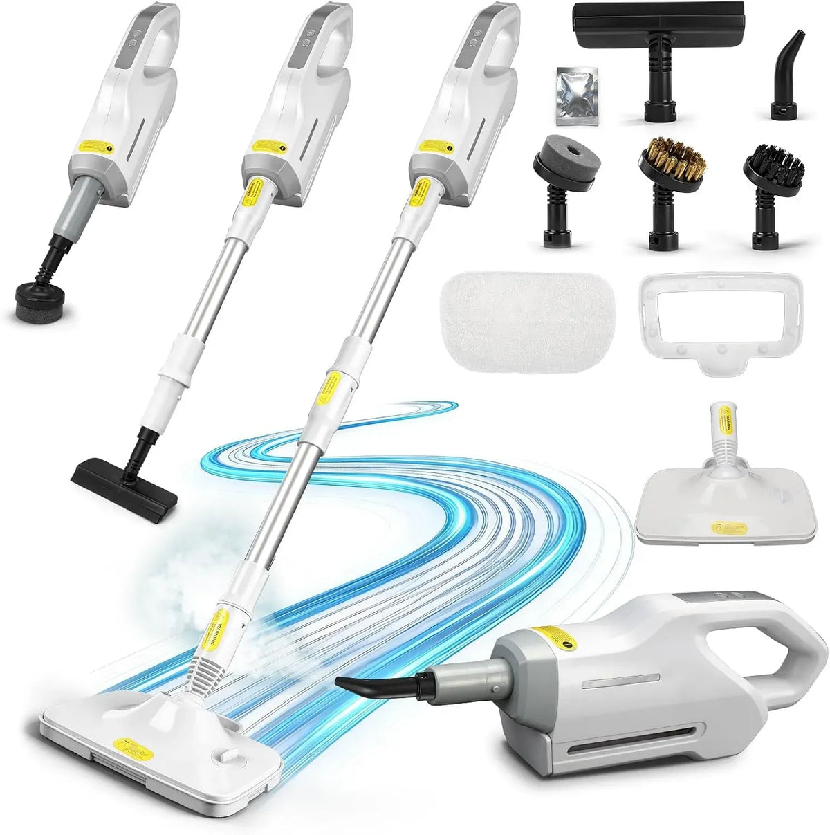 Pulitore a vapore, 1500 W, portatile, ampio serbatoio, rimovibile, uso su pavimenti, cucina, auto, finestre e divano, Tappeti