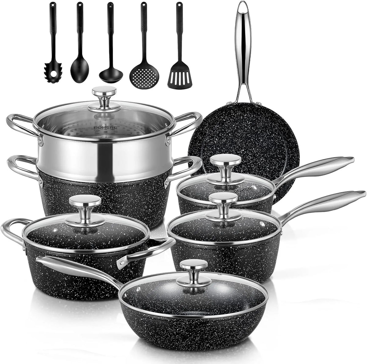 Set Pentole e Padelle Induzione 17 Pezzi, Ceramica Antiaderente