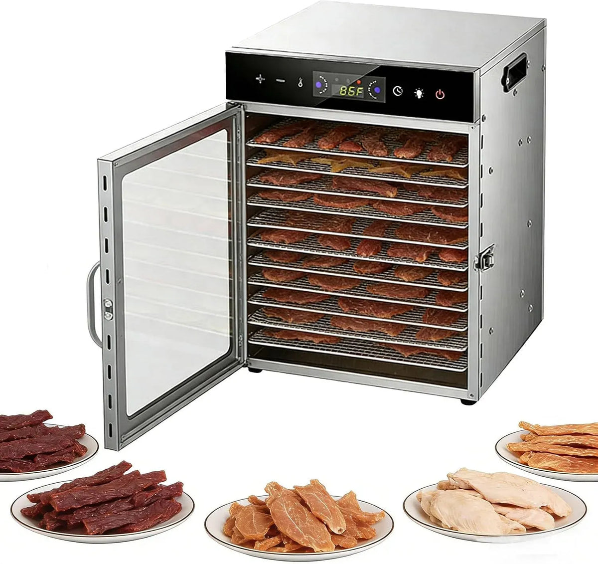 Asciugatrice 12trays, 30 a 90 °C, timer, professionale, acciaio inox, Timer 24 Ore, circolazione 360°, LED