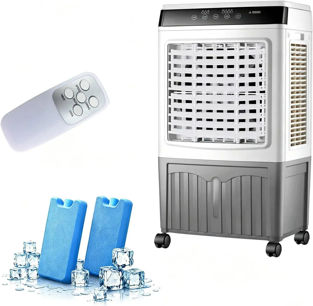officine, Raffrescatore evaporativo portatile, 40 litri, timer da 0 a 7,5 ore e rotelle, con telecomando, ideale per case, negozi