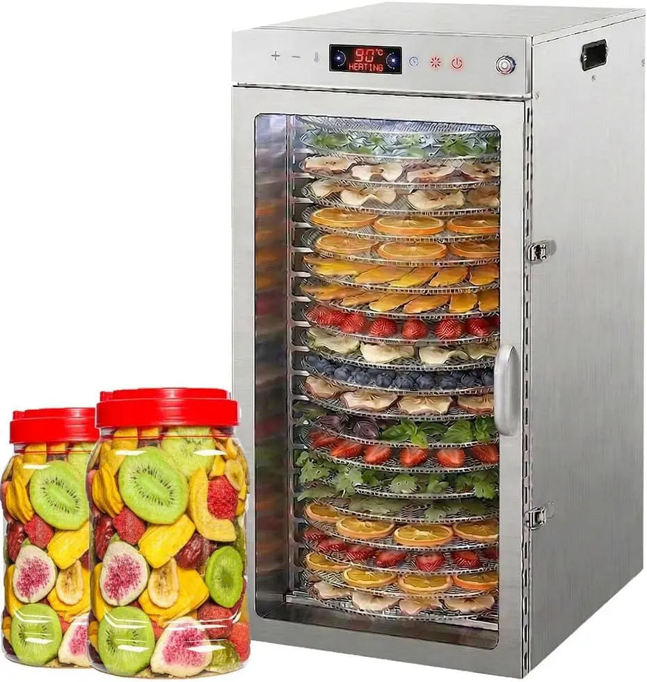 Asciugatrice, 1600 W, timer, 2 zone di temperatura, Timer digitale 24 ore, 20 vassoi extra-large, Controllo della temperatura 86℉-190℉