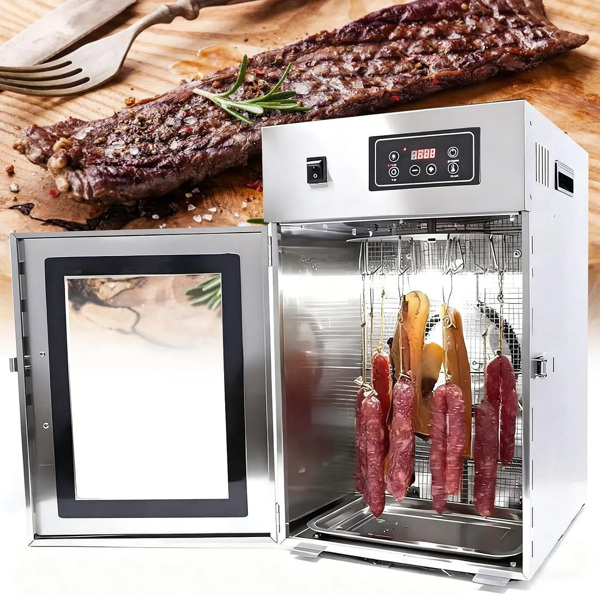 Asciugatrice, 800 W, 8 kg, 30 a 90 °C, timer, acciaio inox