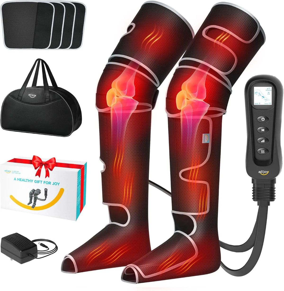 dispositivo pressoterapia per gambe, Massaggiatore, 2 Livelli, funzione riscaldante, per Casaper la Circolazione e il Sollievo dal Dolore, ALLJOY
