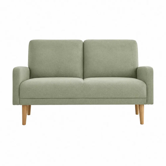 Divano 2 posti in tessuto poliestere verde salvia struttura in legno multistrato gambe in legno di faggio 150 cm 78 cm 82 cm