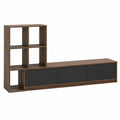Mobile TV con libreria integrata in MDF e truciolare finitura effetto legno noce e nero 220 cm 35 cm 180 cm