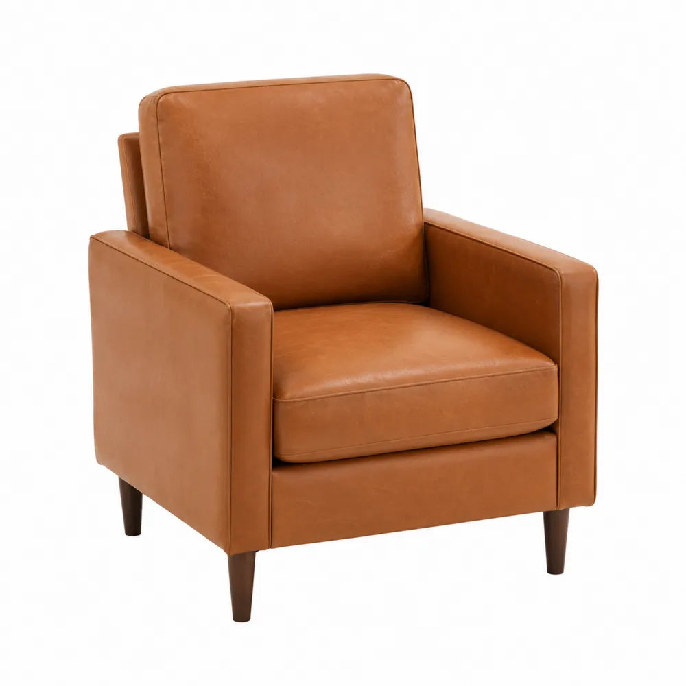 poltrona con braccioli rivestimento similpelle PU marrone struttura in legno massello seduta imbottita 75 cm x 80 cm x 85 cm