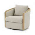 Poltrona girevole 75 cm x 75 cm x 78 cm con braccioli in legno struttura in tessuto beige base in metallo nero