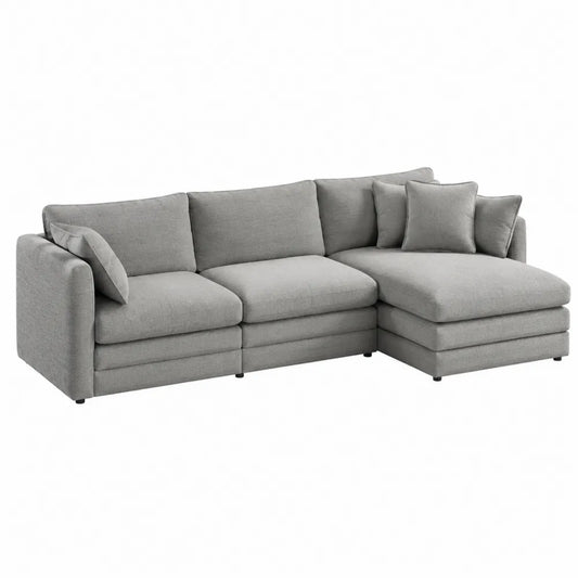 Divano angolare a L 4 posti con chaise longue tessuto poliestere grigio struttura in legno multistrato 260 x 160 x 85 cm