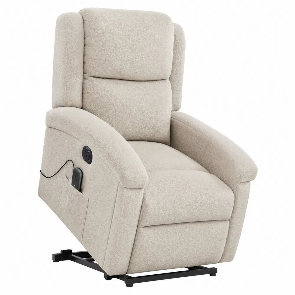 Poltrona relax elettrica reclinabile con funzione alzapersona rivestimento tessuto colore crema struttura in acciaio e legno 82 x 95 x 105 cm