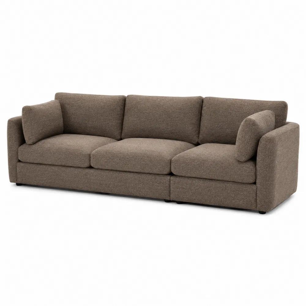 Divano a 3 posti in tessuto poliestere marrone struttura in legno multistrato 220 cm 90 cm 85 cm gambe in plastica