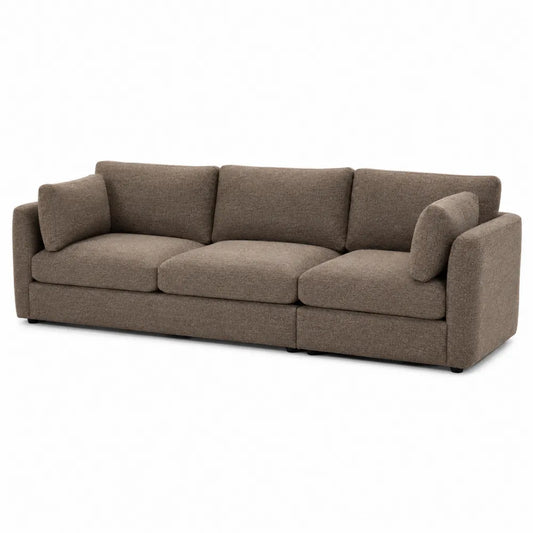 Divano a 3 posti in tessuto poliestere marrone struttura in legno multistrato 220 cm 90 cm 85 cm gambe in plastica