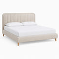 Letto matrimoniale 160 x 200 cm in MDF rivestito effetto lino beige con testiera imbottita e rete a doghe
