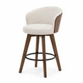 Sgabello da bar con schienale in legno massello seduta imbottita tessuto bouclé beige struttura in legno naturale 95 cm x 45 cm x 50 cm