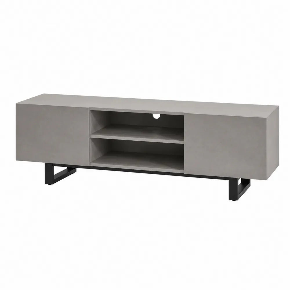 Mobile TV grigio in pannello truciolare melaminico MDF con ante laterali gambe in acciaio nero e vani aperti 160 cm x 40 cm x 45 cm