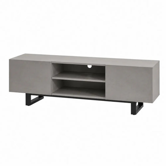 Mobile TV grigio in pannello truciolare melaminico MDF con ante laterali gambe in acciaio nero e vani aperti 160 cm x 40 cm x 45 cm