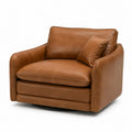 Poltrona girevole in pelle PU marrone con base rotante in acciaio e struttura in legno 95 cm 90 cm 78 cm