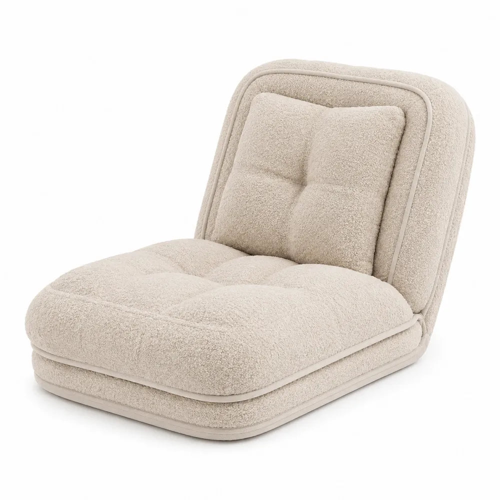 Sedia lounge imbottita senza gambe tessuto bouclé beige struttura interna in legno 70 x 90 x 70 cm