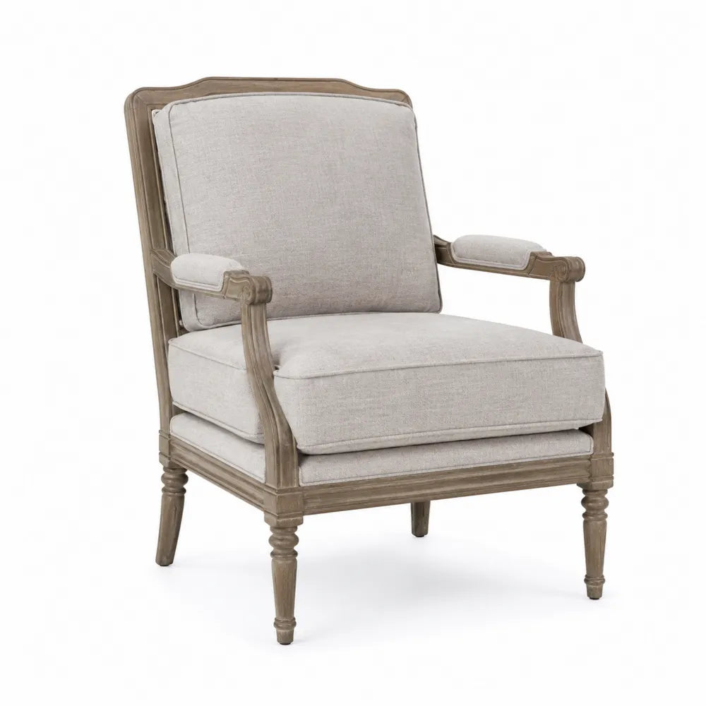 Poltrona con braccioli imbottita in legno massello di faggio tessuto poliestere beige 70 x 75 x 85 cm