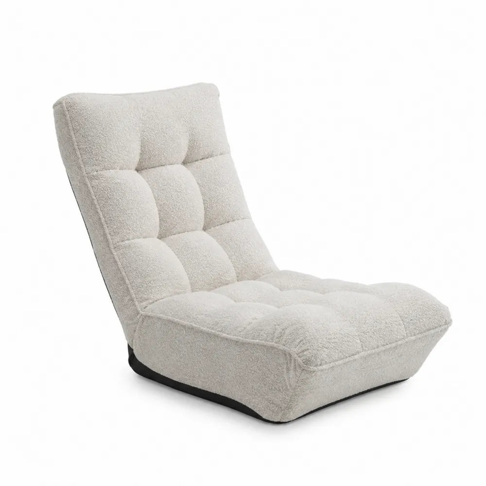 Sedia lounge reclinabile da pavimento imbottita tessuto bouclé crema struttura interna in legno 70 x 90 x 65 cm