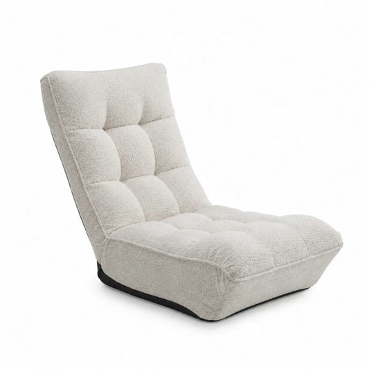 Sedia lounge reclinabile da pavimento imbottita tessuto bouclé crema struttura interna in legno 70 x 90 x 65 cm