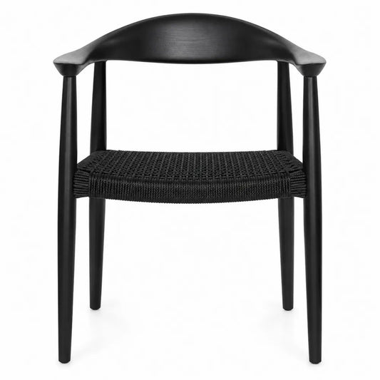 sedia da soggiorno in legno massello nero con seduta in corda intrecciata 55 cm x 55 cm x 80 cm design moderno