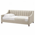 Letto divano 90 x 200 cm in legno MDF e legno massello con schienale imbottito e braccioli colore beige