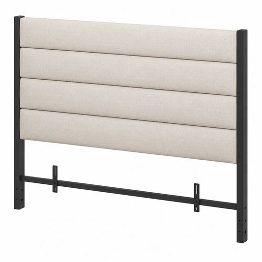 Testiera letto imbottita 160 cm in tessuto beige con struttura in metallo nero e pannelli orizzontali