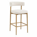 Sgabello da bar con schienale imbottito tessuto bouclé struttura in legno massello gambe in legno poggiapiedi in metallo dorato 95 cm x 45 cm x 50 cm beige legno naturale oro