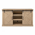 Mobile TV 160 cm legno naturale con ante scorrevoli a croce e vano centrale aperto struttura in MDF gambe in metallo nero 160 x 40 x 60 cm