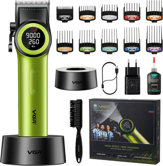VGR 001 indicatore LED, senza fili per taglio dei capelli, 001 Tagliacapelli professionale da uomo, 9000 giri/min, lama in acciaio al carbonio per