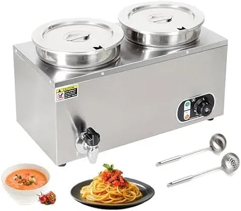 Ampia Applicazione, Scalda-zuppe Elettrico con pentole in Acciaio Inox, 110V 2 Pot, Temperatura Regolabile per Catering e ristoranti, Include coperchi