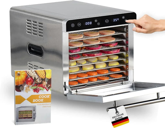 display LED, regolazione della temperatura, per con libro di cucina, Sommertal Silence 700 XXL con 8 griglie di essiccazione in acciaio inox, timer