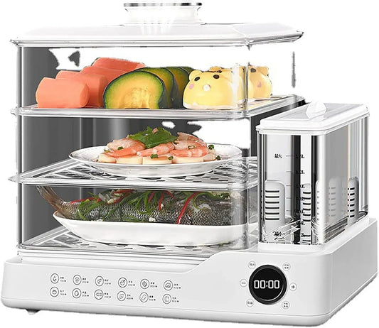 12h per verdure, appuntamento, Vaporiera elettrica a 3 livelli da 24 litri, fornello a vapore da 800 W con display touch screen, serbatoio dell'acqua