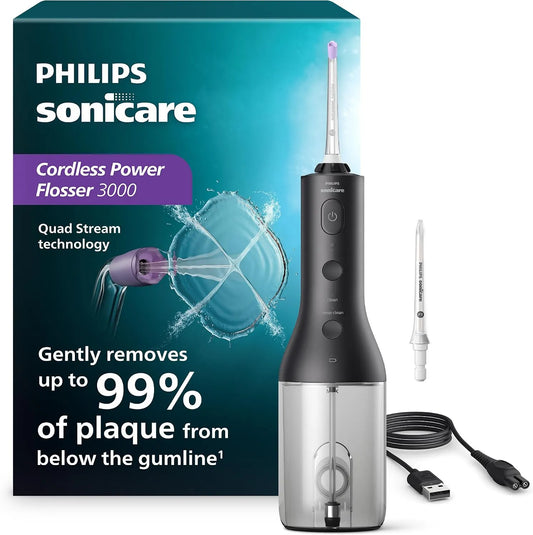 Philips IPX7 impermeabilità, Idropulsore con tecnologia innovativa Quad Stream, Sonicare Idropulsore wireless 3000, irrigatore orale con 2 modalità di