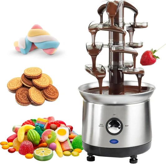 Macchina per fontana, fonduta, 1,2 kg, acciaio inox, 4 livelli, per fontana di cioccolato a 4 livelli in acciaio inox