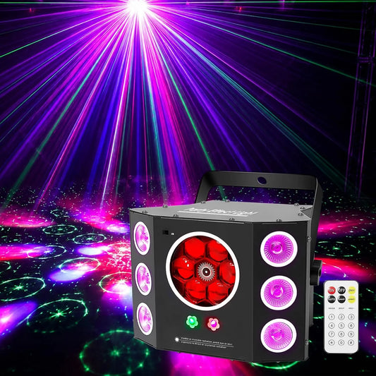 luci da DJ, luci stroboscopiche a LED 4 in 1 per lavaggio oculare a forma di ape ed effetto gobo con raggio verde rosso, Luci da festa, DMX a 16