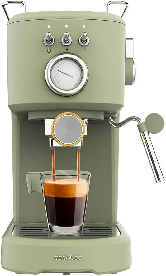 Cecotec Macchina da caffè, 1,25 L, 1100 W, verde, Braccio Portafiltri con Doppia Uscita e 2 Filtri, 20 Bar