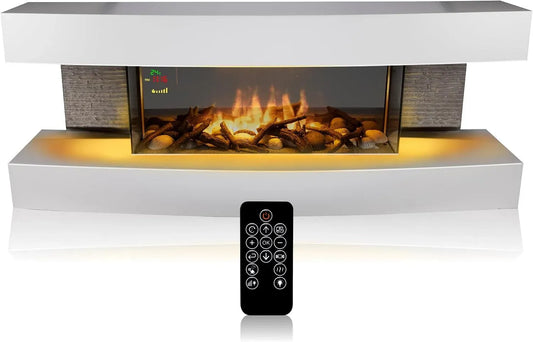 Montreal Camineo Elettrico, Caminetto Elettrico con Riscaldamento, 2000W, Telecomando e Timer, Stufa Elettrica con Fiamme LED, Libera Installazione