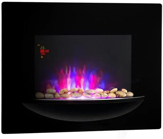 Klarstein camino parete elettrico, Feuerschale, 1800 W, 2 regolazioni, fronte in vetro ceramica, pietre decorative, timer spegnimento