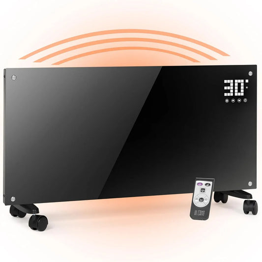 ECO 1000W Modalità, Termoconvettore con Ruote + Montaggio a Parete, Stufa Elettrica Basso Consumo 2000W, Vetro Temperato, Display Touch + Timer +