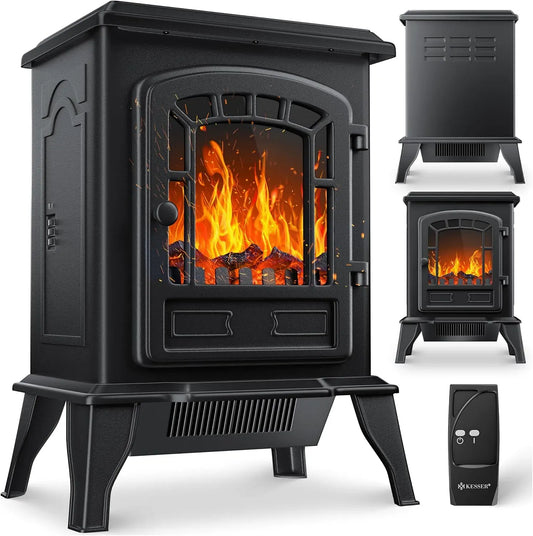 Ventilatore, 2000 W, nero, effetto fuoco a LED